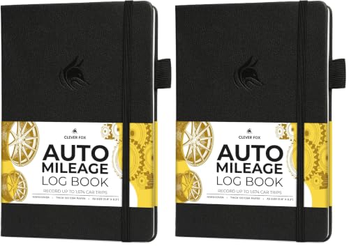 Clever Fox Auto Mileage Log Book, A5 (5.8x8.3in) Black, Pack of 2 – 1,674 Entries