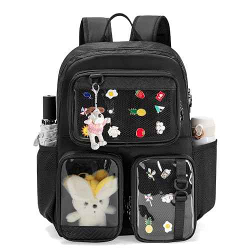 Ita Bag Pin Display Backpack with Insert, Kawaii Aesthetic Backpack with Laptop Sleeve for Cosplay and Concert, Black (Pins NOT Included, Patent Design)
