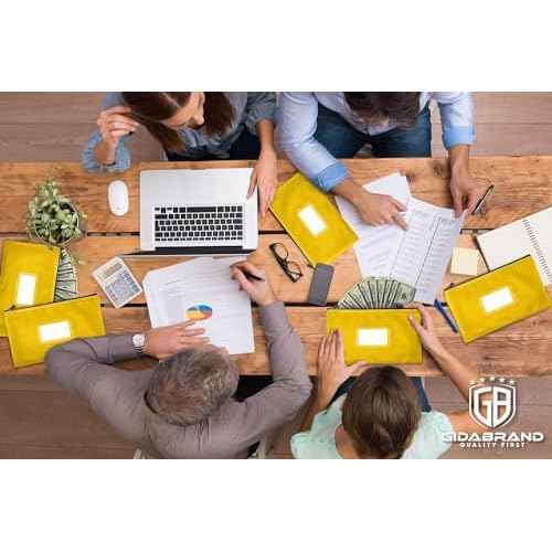 Money Bank Deposit Bag with Zipper | 11x6 inch | Yellow | Durable Leatherette Money Cash Coin Check Wallet Pouch for Men & Women with Framed ID Window and Blank Card (10)