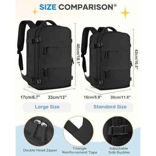 coofay Large Black Travel Backpack For Women Men Airline Approved Carry On Backpack Flight Approved Waterproof Sports Luggage Backpacks Casual Daypack Small Hiking Backpacks