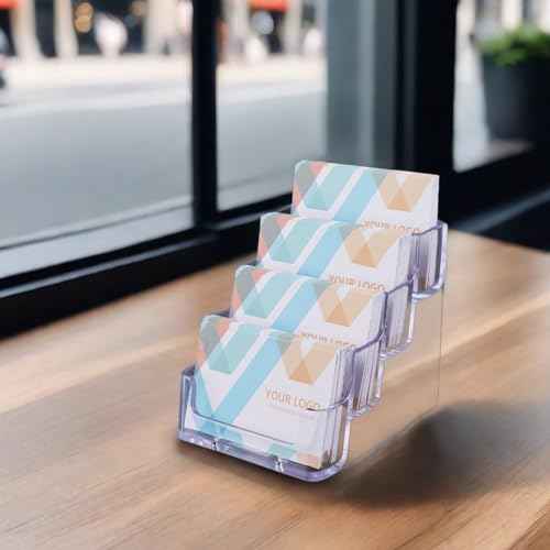 HSYMQ 1 Piece Desktop Clear Business Card Holder, Plastic Card Display Stand, 4 Tier Acrylic Card Holder for Office