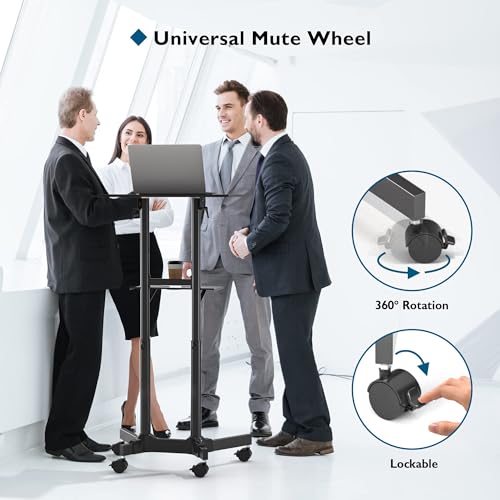 BONTEC Black Portable Sit-Stand Lectern with 23.6x15.7in Tilting Desk, Mobile Laptop Desk