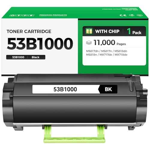 53B1000 Toner Cartridge with Chip Black 1-Pack High Yield Replacement for Lexmark 53B1000 53B1H00 Toner Compatible with Lexmark MS817dn MS817n MS818dn MS818n MX717de MX718de Laser Printer Ink Copier