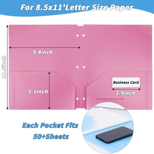 60 Pack Plastic Folders with Pockets 3 Hole Punched - Oleitodh 20 Colors 2 Pocket Folder with 2 Business Card Holder, Fit in 3 Ring Binder, Heavy Duty Folders for School Home Office & Business