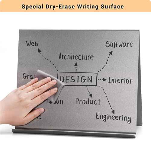 Large Magnetic Bulletin Board ? Dry Erase Memo Board with Stand ? Tabletop Metal Easel for Magnet Display ? 12x10 Inches + 4 Magnets