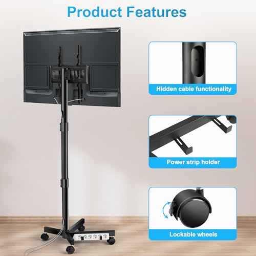 Rolling TV Stand for 23-60 Inch LCD LED Flat Curved Panel Screens TVs, Height Adjustable Mobile TV Stand with Locking Wheels up to 55lbs, Tilting Smart TV Cart Max VESA 400x400mm