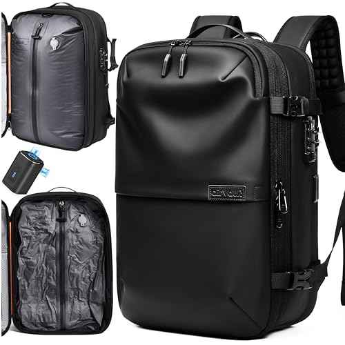 AirVault Vacuum Seal Travel Backpack 60L with Expandable Vortex Air Compression Vacuum System Water Resistant TSA Lock (Vacuum Pump Included, Black, 60L)