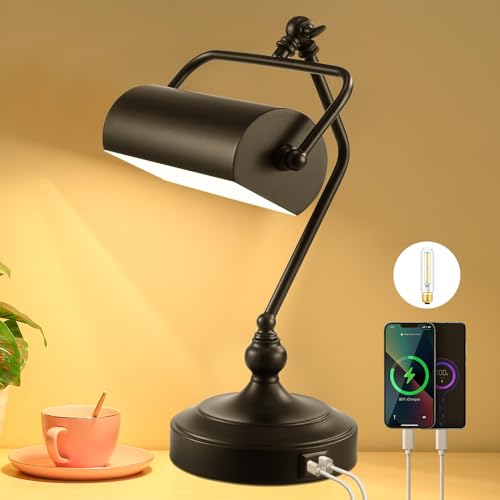 CONCA Classic Antique Touch Adjustable LED Desk & Piano Lamp with Eye Protection - Black (Bulb Included)
