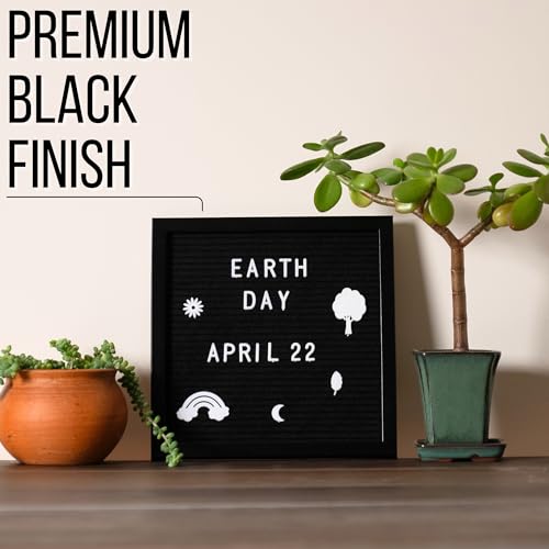 Winsharp All Black Felt Letter Board 10x10 inch with Wooden Frame and Stand
