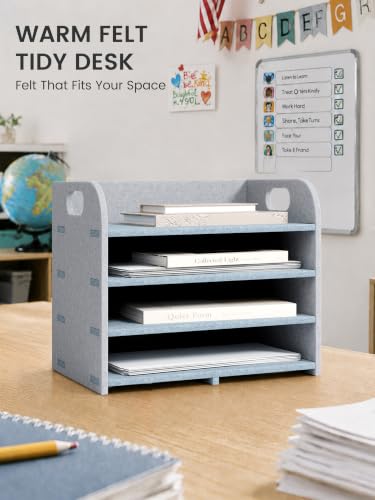 Fluxynara 4-Tier Felt Desk Organizer with Handles - Office Paper Storage