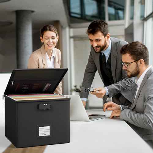 2 Pack Fireproof Document Box File Organizer - Portable Waterproof Fire Safe Locking Filing Storage Box with Handle for Hanging Letter Size Folder Important Document