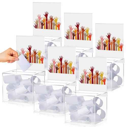 Bucherry 3 Pcs Acrylic Donation Box with Slot, 6 x 5 x 5 Inches Clear Ballot Suggestion Raffle Ticket Box with Sign for Fundraising, Raffle, Collecting, Donating, Voting