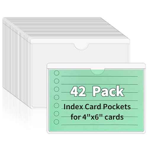 Storage Bin Labels, 42 Pack 4x6 Index Card Holder, Clear Adhesive Pockets, Removable Tote Labels Stickers for Packing Moving Box & Containers, Easy Peel Off