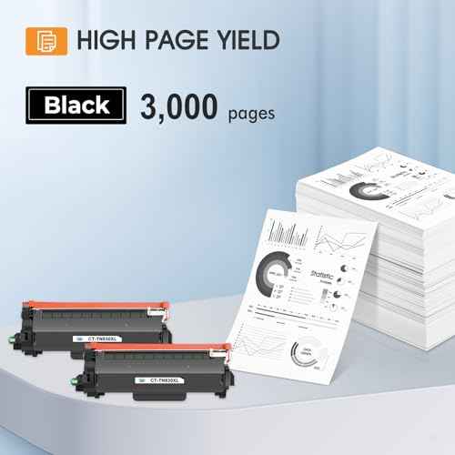TN830XL TN830 830XL 830 Toner for Brother Printer HL-L2460DW DCP-L2640DW Replacement for Brother TN830 XL/V/R TN 830 XL TN-830XL Cartridge MFC-L2820DW HL-L2405W HL-L2400D 2PK Black High Yield Printer