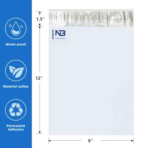 NB 9x12 Inch ? 1000 Pcs White Poly Mailers Strong Adhesive Self-Seal Shipping Envelopes, Tear & Water Resistant Packaging for E-Commerce and Small Business