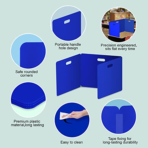 Privacy Shields 12 Pack Blue Durable Easy Carry Plastic Desk Dividers-Easy to Disinfect Classroom Dividers-Portable Divider-Re-usable Privacy Divider