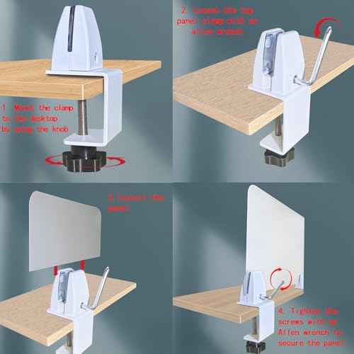 Desk Divider Clamp For 1/8" To 0.51" Panel, Adjustable Desk Partition Clamp For 0.32" To 2.04" Desktop, Standing Desk Accessories For Desk Privacy Folders, White Sneeze Guard Holder 4-pack