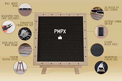 PMPX Black 10x10 Light-Up Letter Board with Stand & 340 Letters Emojis - Custom Signs