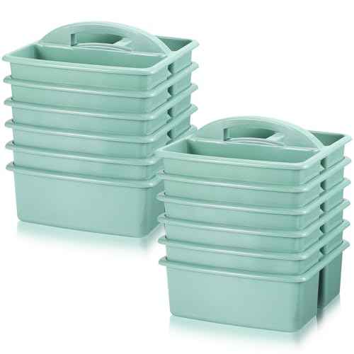 12 Pcs Classroom Caddy with 3 Compartment - Multipurpose Portable Plastic Storage Table Caddies with Handles for School Home Office Organizer(Green)
