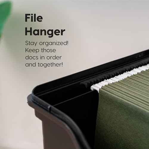 IRIS USA File Box with Lid File Organizer for Letter File w/Organizer-Lid, Plastic Mobile Filing Organizer, Water Resistant Document Box, Portable File Box with Handle, Secure Buckle, Lockable, Black