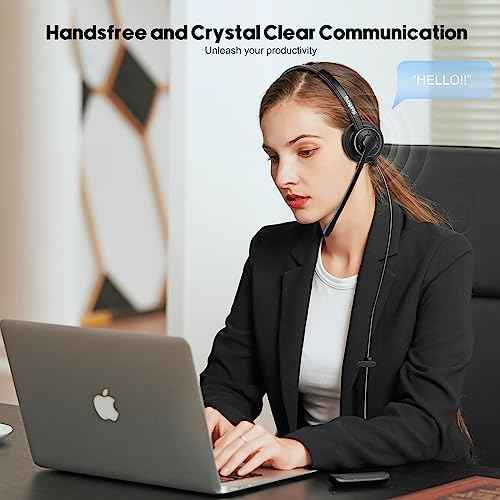 Telephone Headset with Pro Noise Canceling Microphone, RJ9 Phone Headset for Office Call Center Landline Deskphone, Work for Mitel NEC Shoretel Aastra Uniden Allworx Toshiba