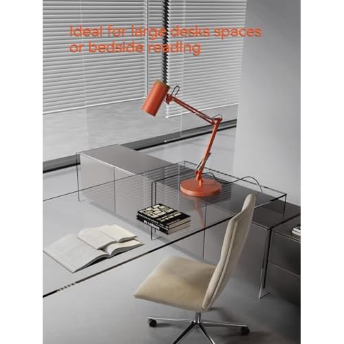 TORCHSTAR Tall Swing Arm Desk Lamp with Wooden Accent, Adjustable Large Size Max Height 29.7", E26 Base Metal Task Lamp, Office Desktop Lamp with On/Off Switch, for Reading, Study, Workbench, Orange