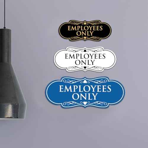 Designer EMPLOYEES ONLY Sign | Easy Installation | Office or Business Signs | Workplace Safety - Black - Medium (5 Pack)