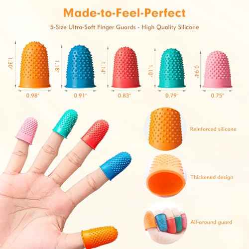 20 Pieces Rubber Thimble - Thimbles for Hand Sewing with Finger Protection, Durable Rubber Finger Tips for Quilting, Knitting, Embroidery, Paperwork & Crafts (5 Sizes)
