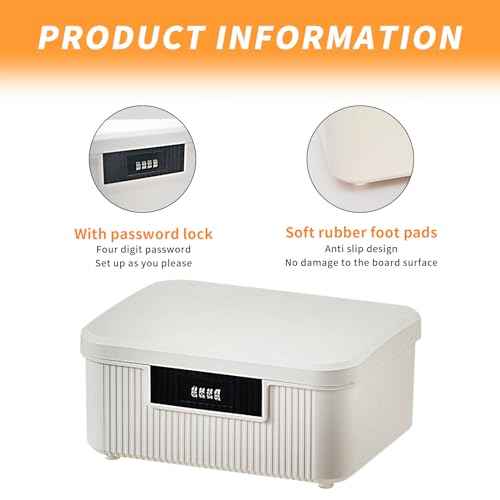 Lockable Storage Container Bin, 2.3 Gallon Capacity Organizer Box with Combination Lock, Heavy Duty Plastic Trunk, Usable As Item Organizer Or Office File Storage(White)