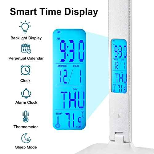 Desk Lamp with Wireless Charger: USB Charging Port, Table Lamp with Clock, Desk Lamps for Home Office College Dorm Room Essentials