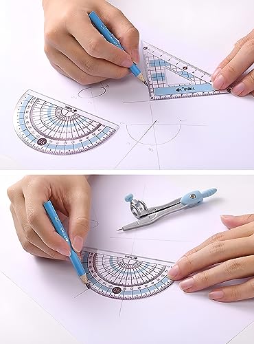 8-Piece Student Geometry Set with Shatterproof Iron Box - Ruler, Protractor, Compass, Eraser, Sharpener
