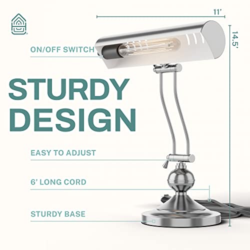 Home Intuition Classic Antique Retro Adjustable Leaning Piano Lamp Banker Desk Light (Satin Nickel)