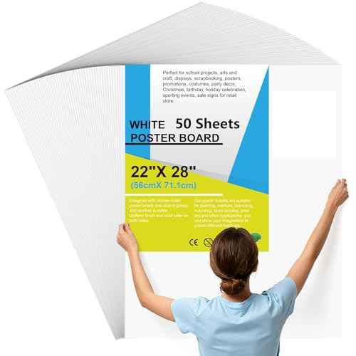 50 Pcs Poster Board 22" x 28" White Poster Paper Bulk, ROOKEA 250 GSM Vision Board for School Arts Craft Projects Presentations Drawing Scrapbooking Blank Graphic Display Office Supplies