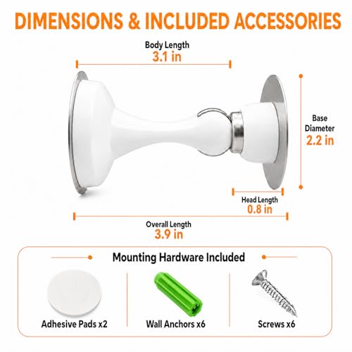 YDAJIURI Magnetic Door Stop - No Drilling, 3D Adhesive Tape, White, 1 Pack