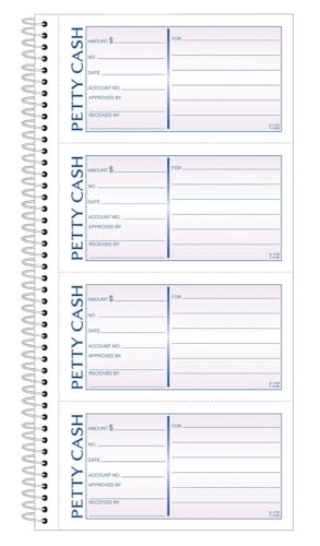 TOPS 2-Part Petty Cash Receipt Book Spiral Bound, 200 Sets, 4 Forms/Page