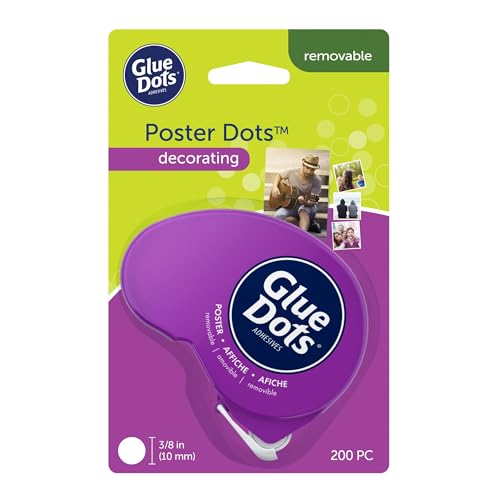 Glue Dots .375" Poster Dot Dispenser - 200 Clear Removable Adhesive Dots, Pack of 1
