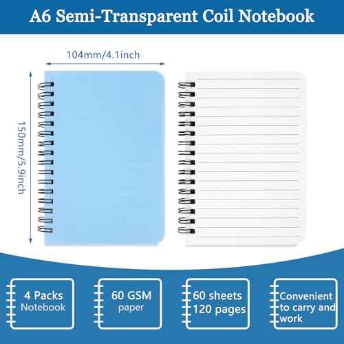 Spiral Notebook 4 Pack Small Pocket Notebook 4.1''x5.9'' A6 Mini Journal Plastic Hardcover Ruled Notebook 4 Color 480 Pages for School Work and Aesthetic Gift Office Supplies for Teen Girls,Boys