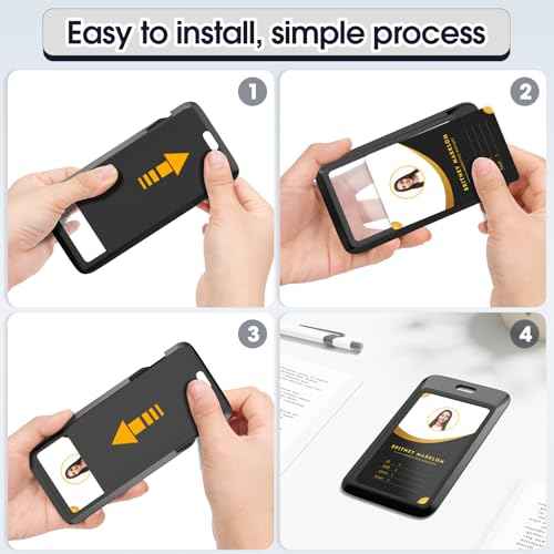4 Pack Sliding Black ID Badge Holder, Heavy Duty Plastic ID Badge with Clear Window, Vertical Key Card Holder Protector Pouch for Office School ID Cards Proximity Key Cards Drivers Licenses & Passes