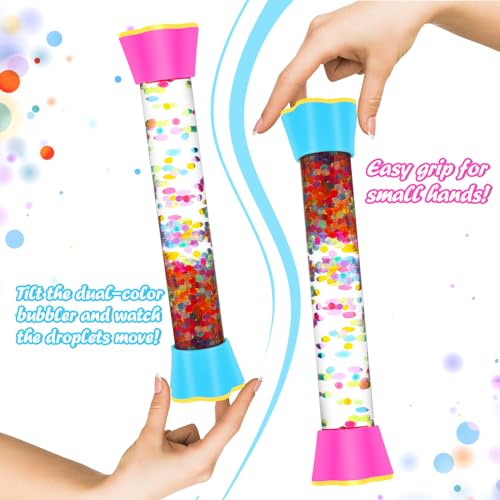 Cucue Motion Bubbler Tube - Sensory Fidget Toy with Glitter Bottle, Spiral & Bubble Drop Designs