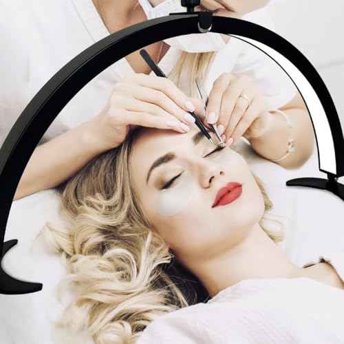 29in Half Moon Light for Nail Desk, Foldable Nail Light for Desk, Large LED Desk Lamp Professional Lash Lamp Adjustable Brightness with Phone Holder for Manicure,Drawing,Craft,Makeup,Tattoo(Black)