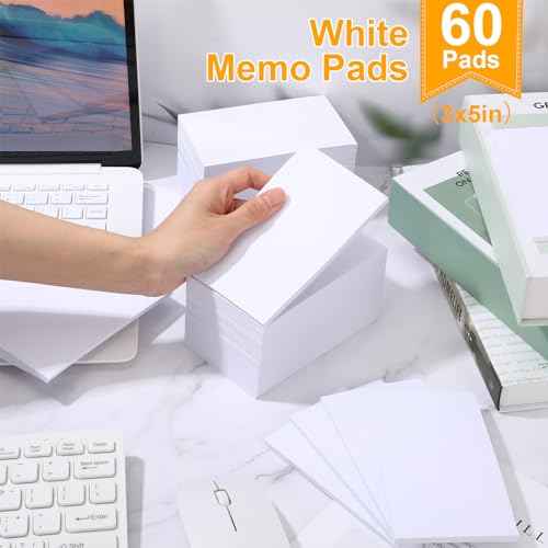 Fainne 3 x 5 Inch Paper Note Pads White Memo Pad Blank Writing Memo Scratch Paper for Waitress Waiter Book to Do Grocery List Small Notebook Restaurant Checkbook, White(60 Pack)