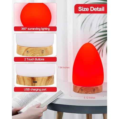 Red Light Night Light Lamp for Sleep, Red Nightlight Desk Lamp with 670nm Wavelength Multi-Color and Brightness Options Remote Control USB Charging Elegant Design