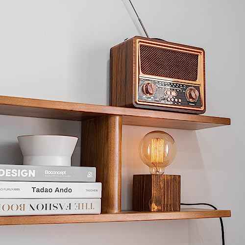 Cubic Handmade Edison Lamp with Wood Base Holder, Industrial Minimal Desk Lamp with Brass Dimmer, Dimmable Decorative Lamp for Home Lighting Decor, Housewarming Gift, Light Brown