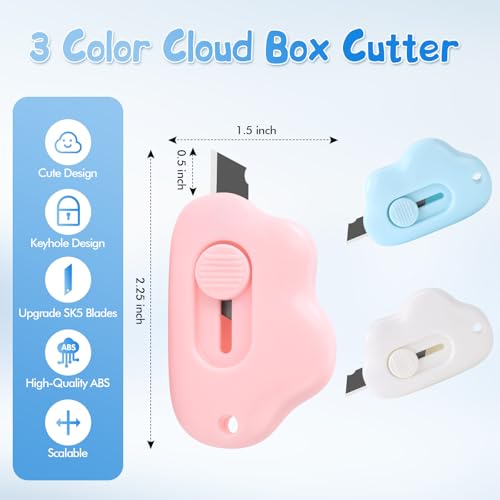 Oakwinfin 3-Pack Mini Retractable Box Cutters - Sharp Utility Knives for Packages & Letters