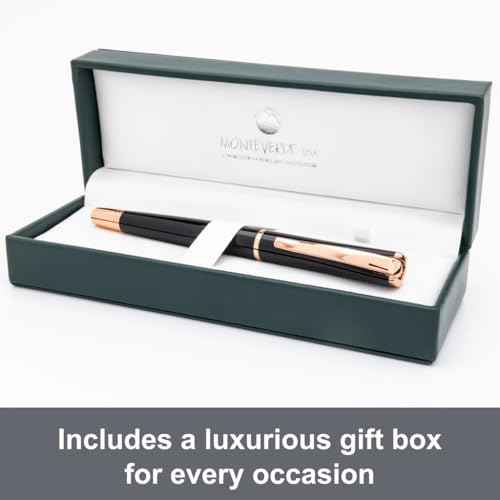 Monteverde USA Impressa Fountain Pen Black with 18 Karat Rose Gold Trim - Stub Point - JoWo German Nib