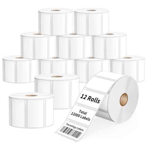 12 Rolls 12000 Labels 2-1/4" x 1-1/4" Direct Thermal Labels Compatible DYMO 30334 Barcodes Address Replacement - Tacnology Label Used with DYMO Labelwriter 450, 4XL, Rollo & Zebra Desktop Printers