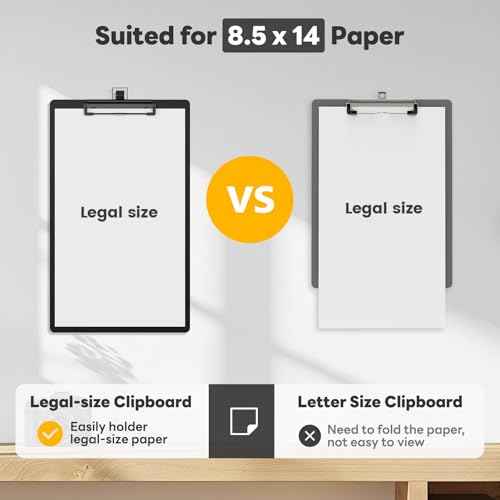 Legal Size Clipboard with Pen Holder, 8.5 x 14 Black Plastic Long Clip Board with Low Profile Clip, 9 x 15 in, Suitable for Legal Lawers and Business, Office Supply(Pack of 25)