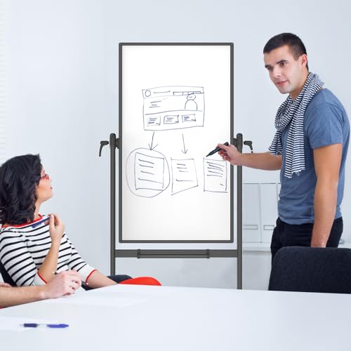 VIZ-PRO Double-Sided Magnetic Mobile Dry Erase Whiteboard 48 x 24 Inches, Black Frame