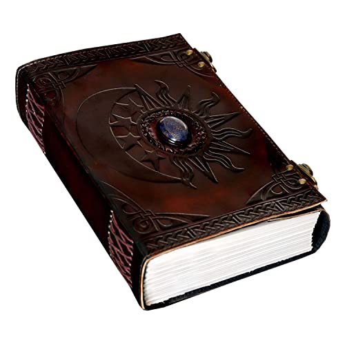 cuero C Leather Sun and Moon Embossed with Beautiful Blue Stone Journal Diary Notebook, Planner, Organizer, Sketchbook, Blank Book Journal (Sun and Moon)