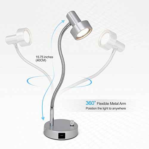 O¡¯Bright Dimmable LED Desk Lamp with USB Charging Port (5V/2A), Full Range Dimming LED, Table Lamp with USB Charger, Flexible Gooseneck, Office Desk Lamp/Bedside Lamp, Vintage Design (Aluminum)
